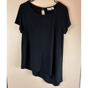 Chicos Women’s Short Sleeve pullover Asymmetrical Black Top Size 1 US Small